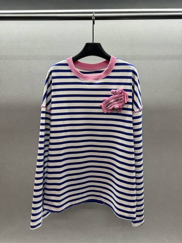 2025 Autumn And Winter ! Andr*Ea Mar*Tin, Royal blue striped pony crocheted T-s