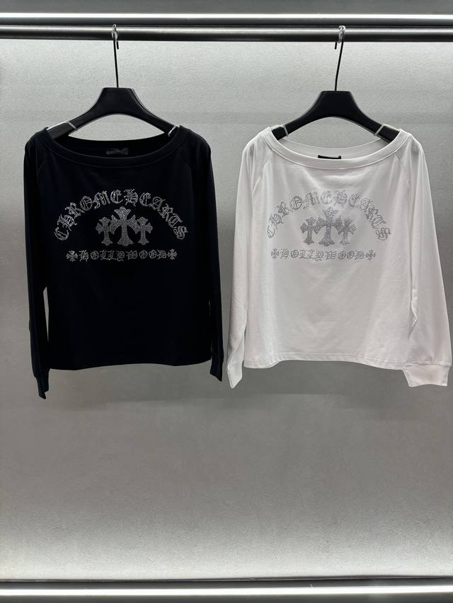 2025 Autumn And Winter ! Chrome Heart, off-shoulder rhinestone top, careful des