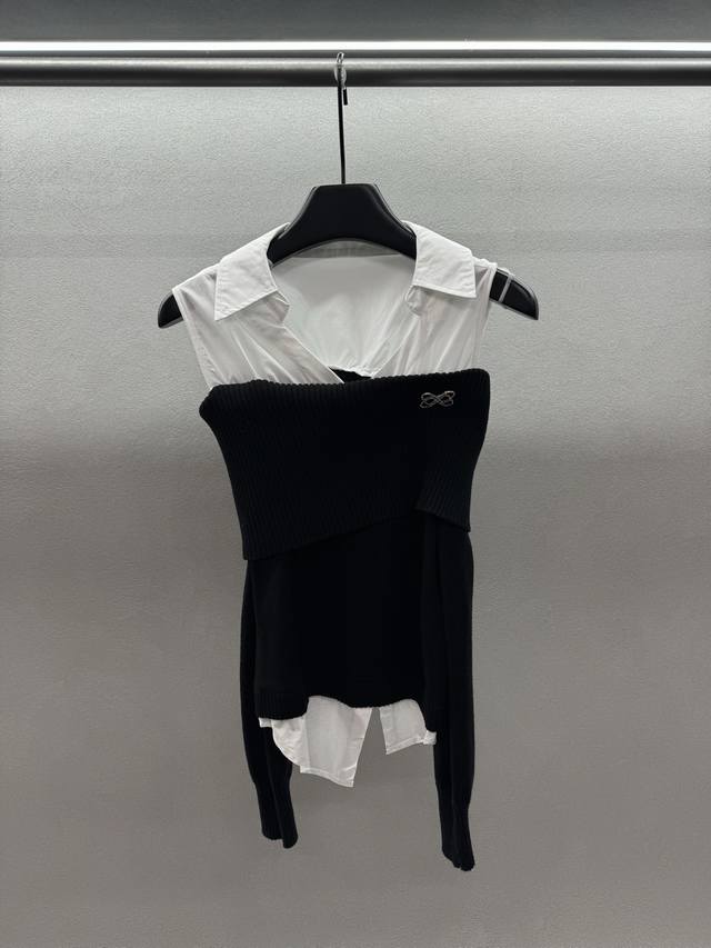 2025 Autumn And Winter ! Ann shirt collar one-shoulder sweater, Korean style co