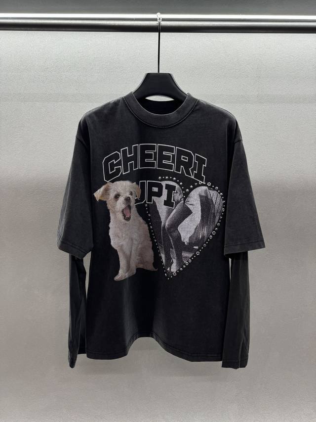 2025 Autumn And Winter ! Cheer*, fake two-piece long-sleeved T-shirt, The dark