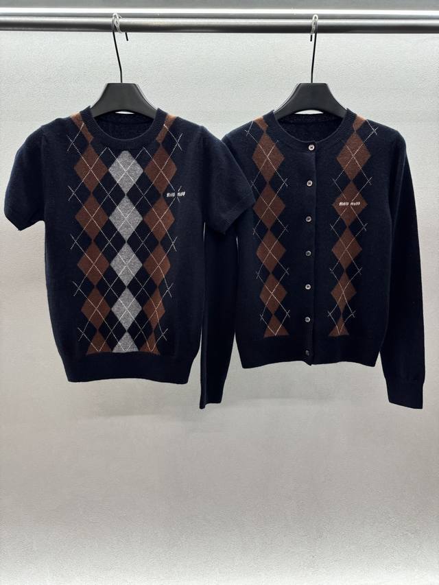 2025 Autumn And Winter Short-sleeved and Long-sleeved Cardigan Miumi*, preppy st