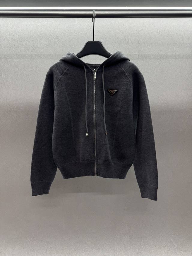 2025 Autumn And Winter ! pra's *, monogram hooded zipper jacket, original fabri