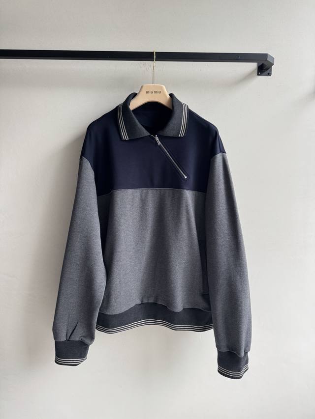 Miumi* 25Fw Early Fall New Diagonal Zipper Lapel Sweatshirt | Original Developme