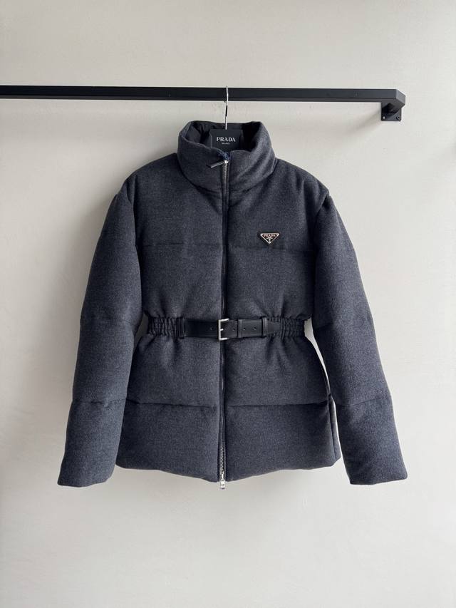 prad* New mid-length down jacket with a waistband, hood, duck down lining, stand