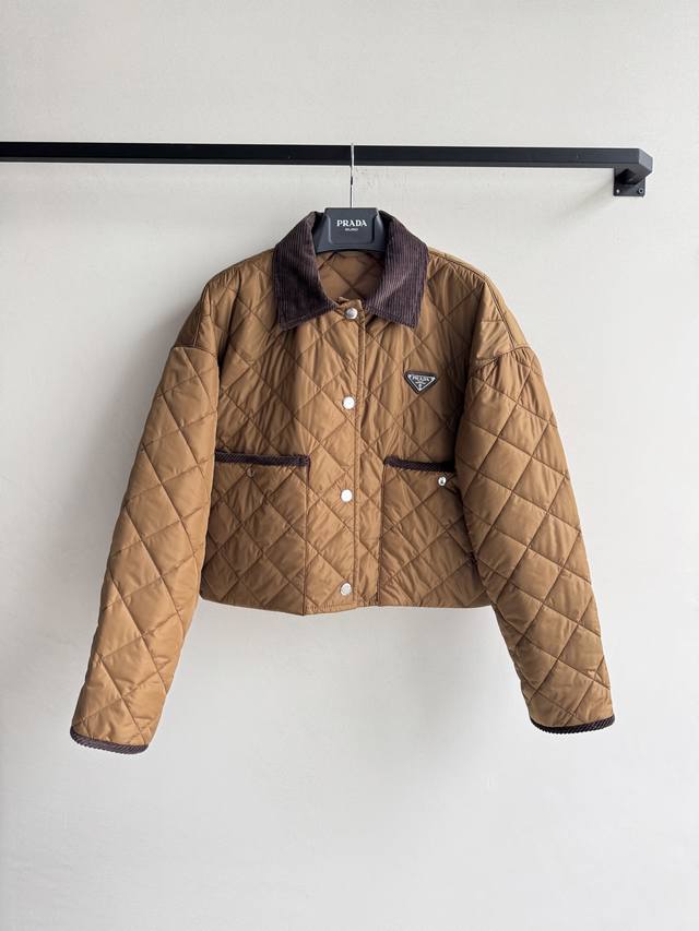 prad* 25Fw New Autumn/Winter Brown Diamond Plaid Quilted Jacket | Original Devel