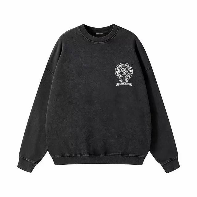 Style Number F12 Chrome Hearts Washed Distressed Print Crew Neck Terry Sweatshir