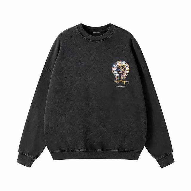 Style Number F11 Chrome Hearts Washed Distressed Print Crew Neck Terry Sweatshir
