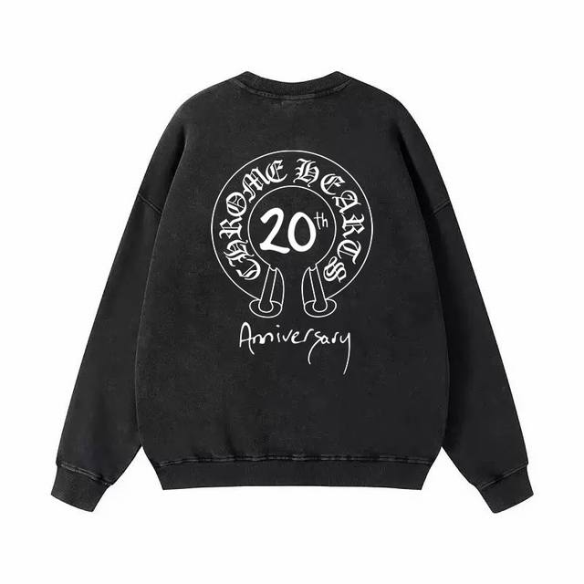Style No. F07 Chrome Hearts Washed Distressed Print Crew Neck Terry Sweatshirt,