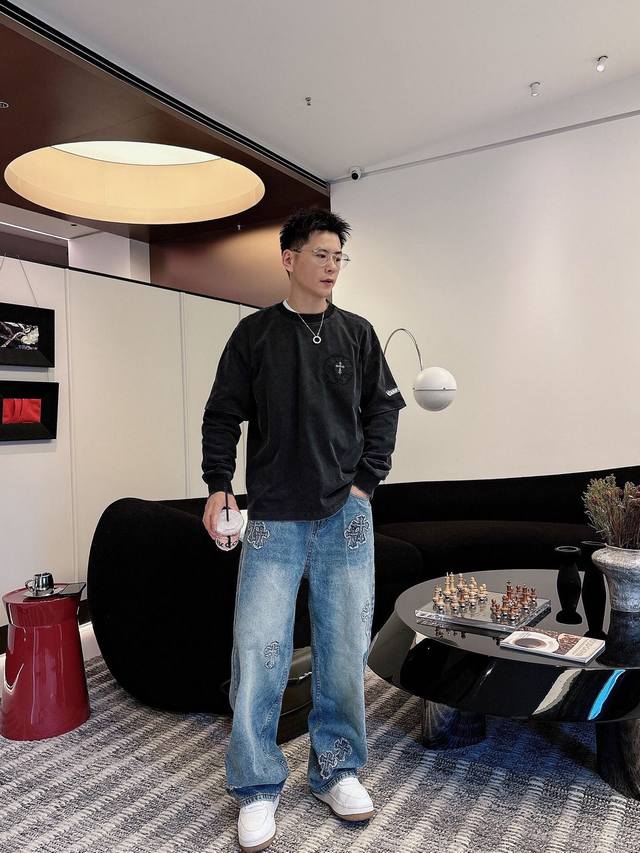 Clothes, Pants. Chrome Hearts Ch Ss New Faux 2-Piece Set with Cross Horseshoe Ch