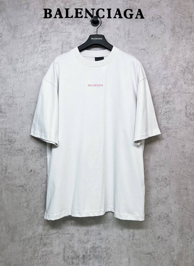 Balenciaga Top-Tier 1:1 Official Quality Pink Distressed Ripped Short-Sleeve T-S