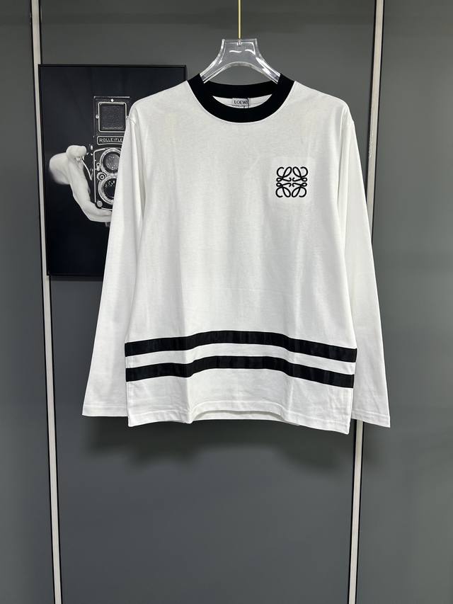 Loewe 2025 New Heavy Embroidered Logo Letter Long-Sleeve T-Shirt for Men and Wom