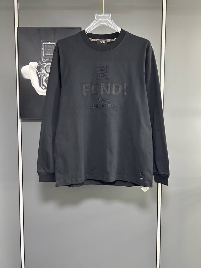Fendi 2025 New Heavy Embroidered Logo Letter Long-Sleeve T-Shirt for Men and Wom