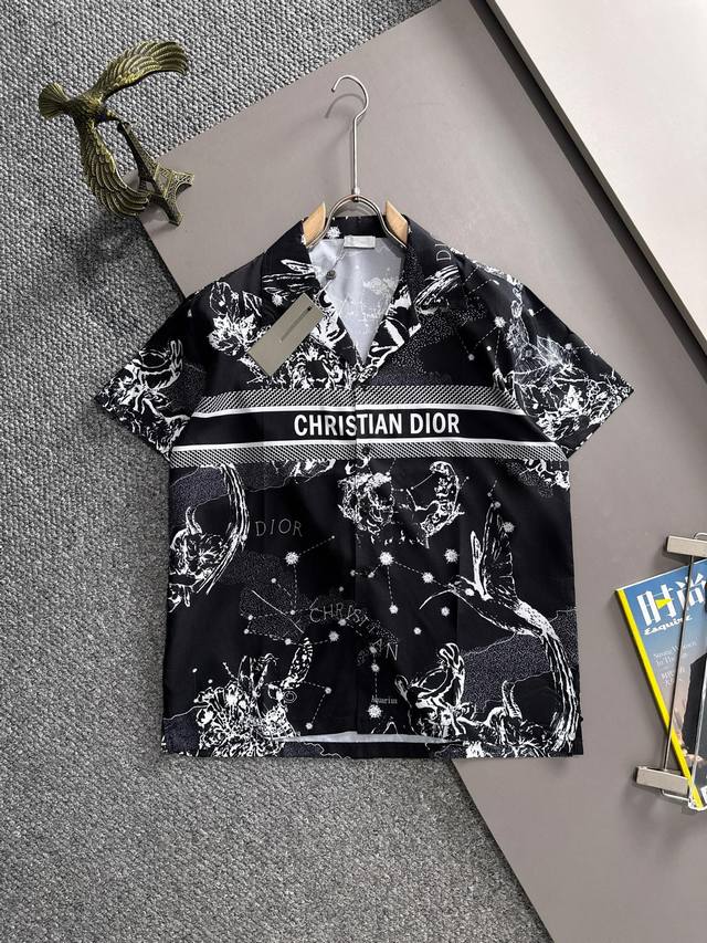Dior 2025 Summer Classic Logo Print Shirt, lightweight cotton all-over digital p