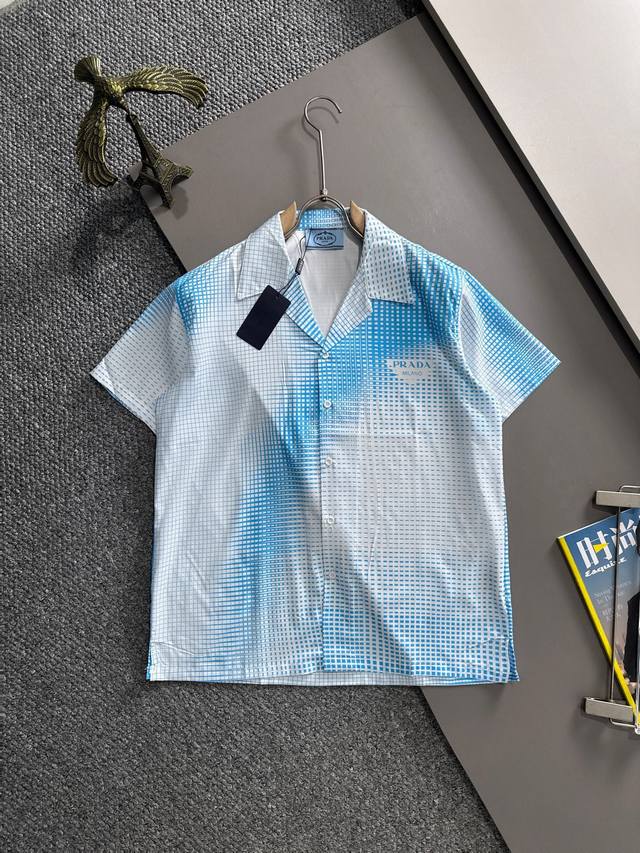 Prada 2025 Summer Classic Logo Print Shirt, lightweight cotton all-over digital