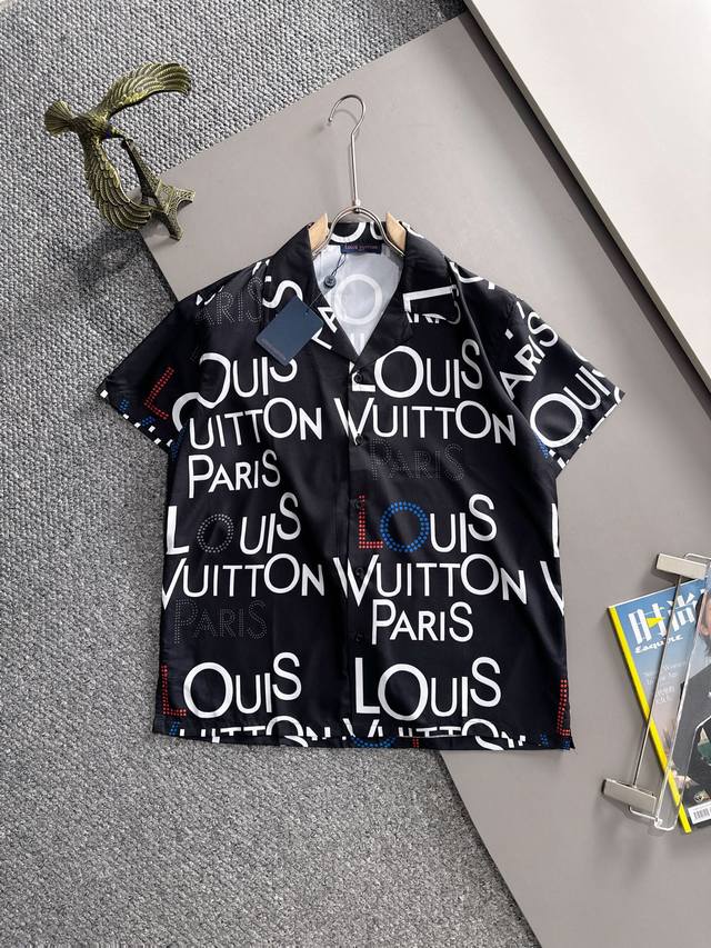 Lv2025 Summer Classic Logo Print Shirt, lightweight cotton all-over digital prin