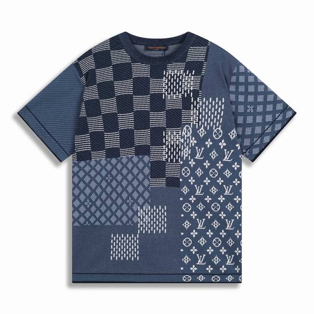 Correct version, high-quality 1V 25Ss new checkerboard patchwork knit short-slee