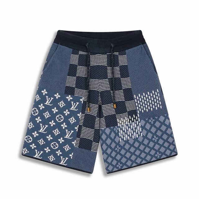 Correct version, high-quality 1V 25Ss new checkerboard patchwork knit shorts set