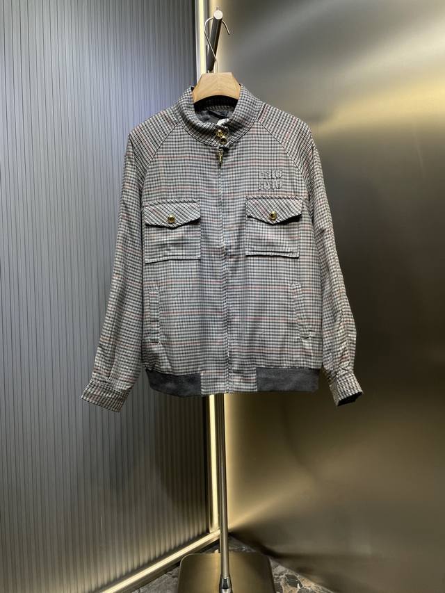 Miu Miu Embroidered Striped Check Coat (Ddd) Fabric: Made of 50-count 4-ply pure