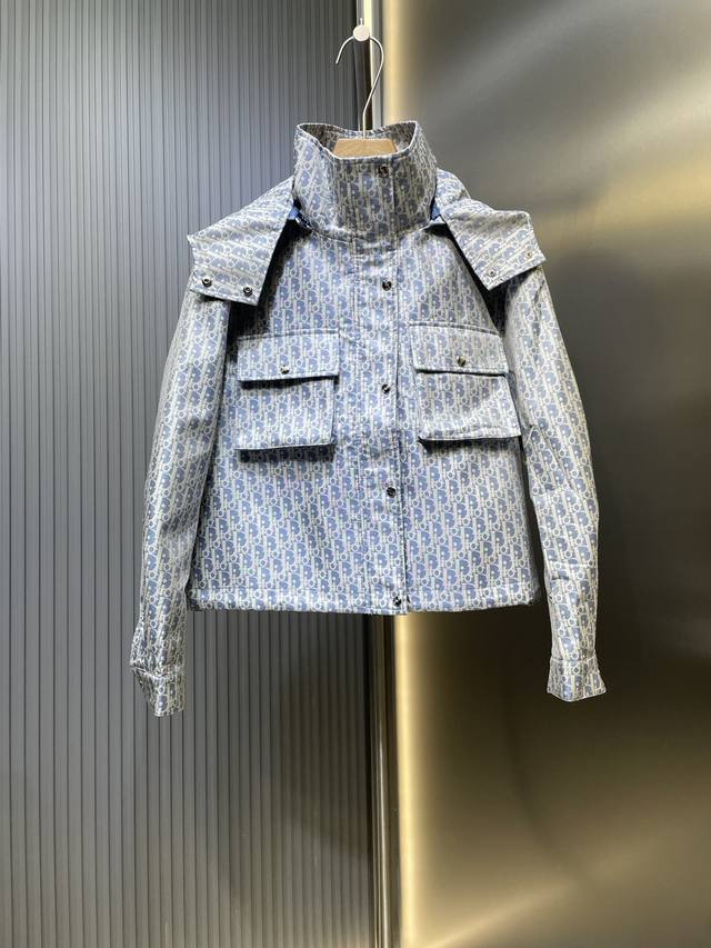 Dior 2025 Fall/Winter New Hooded Short Jacket, classic monogram jacquard fabric,