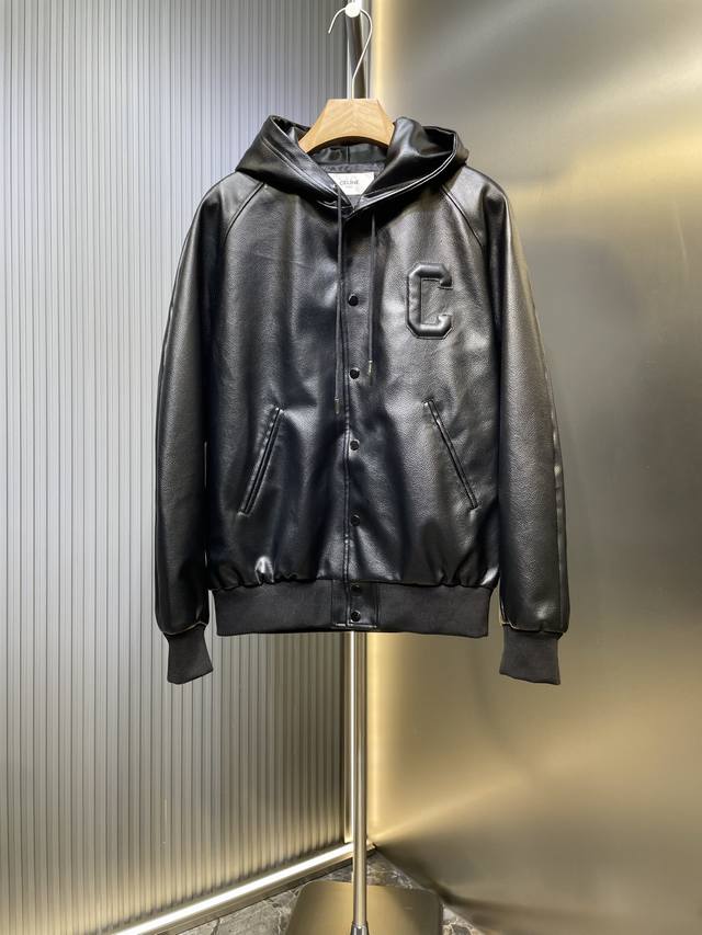 Celine Leather Hooded Jacket. Made with custom-finished premium leather and Tenc