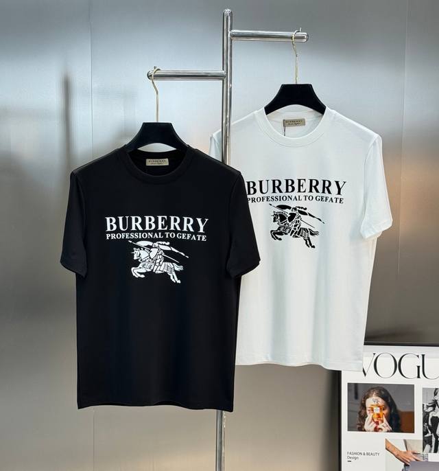 Burberry 2025 New Mercerized Cotton Short-Sleeve T-Shirt, featuring a classic Bu