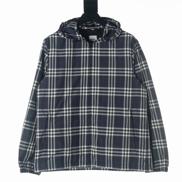 High-quality Burberry 2023 new blue and white check hooded jacket. Original pric