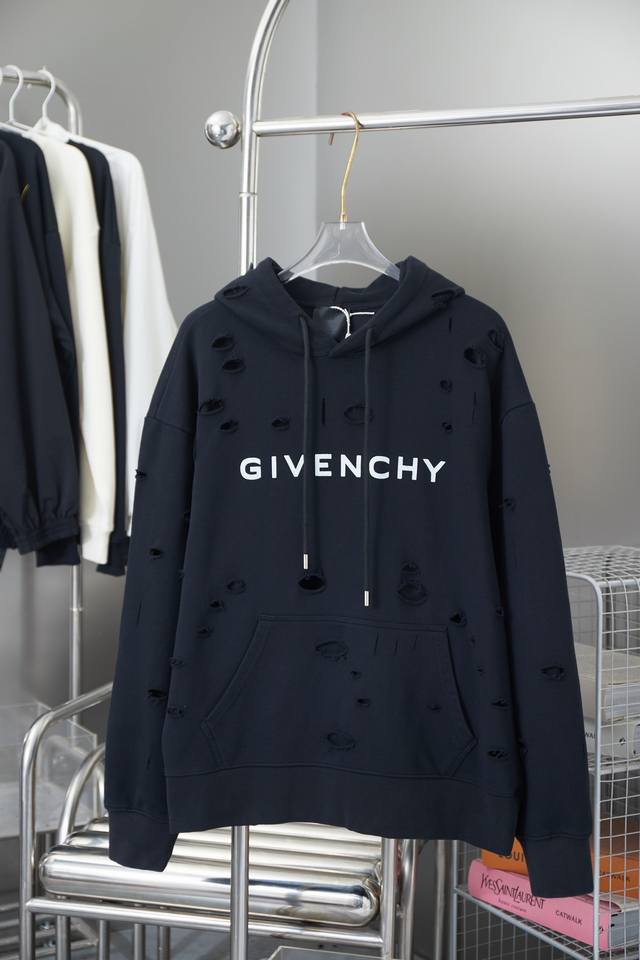 Givenchy Gvc Small Letter Print Ripped Hooded Sweatshirt A must-have item for me