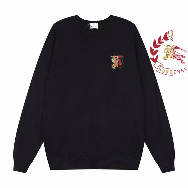 Burberry men's crew neck sweater with all three logos, including the classic exc
