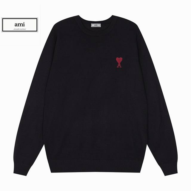 Ami Men's Crew Neck Sweater with Complete Classic Exclusive Logo Embroidery ( Ss