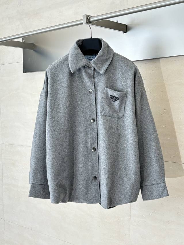 Rad* Prada 22Fw Cashmere Triangle Logo Shirt Jacket (Ddd, originally priced at 2