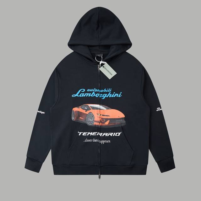 Balenciaga 25Ss25Fw Autumn/Winter Lamborghini Car Print Jacket Zipper Hooded Swe