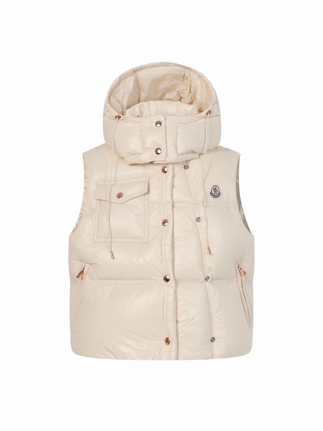 Women's Moncler Hooded Down Vest. Fabric Selection: Made with Super Laque fabric
