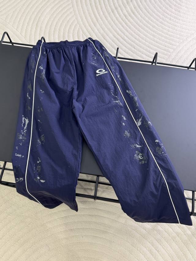 K545# Balenciaga 25Ss Graffiti Spray Paint Navy Blue Half-Circle Embroidered Spo