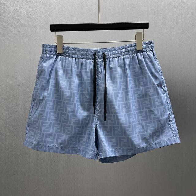 Fd Double F Print Swim Trunks Size: S-XL Blue high-tech fabric swim trunks with