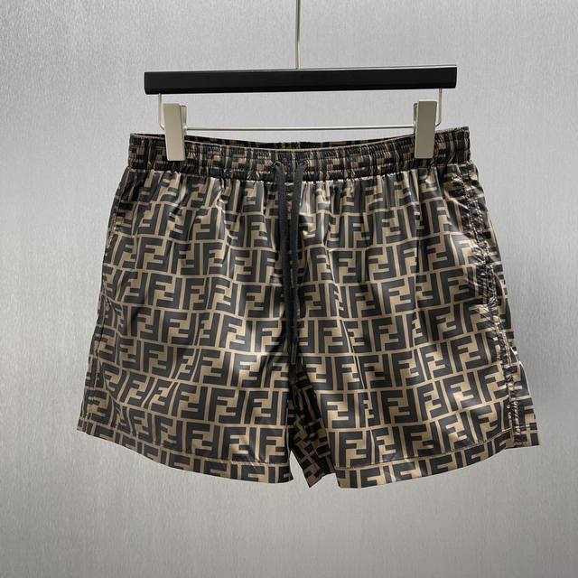 Fd Double F Print Swim Trunks Size: S-XL Brown high-tech fabric swim trunks with