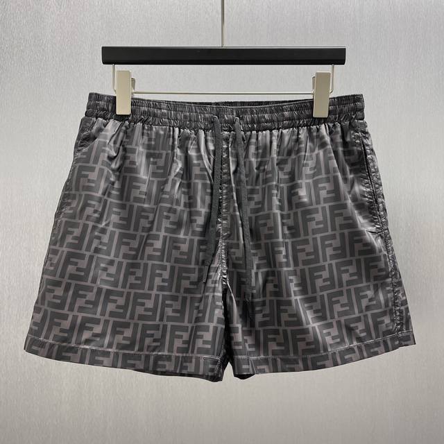 Fd Double F Print Swim Trunks Size: S-XL Black high-tech fabric swim trunks with
