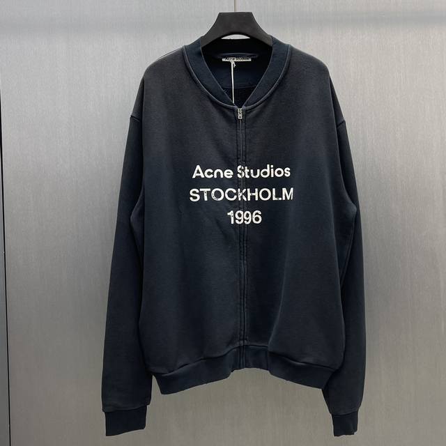 Acne Washed Black Zip-Up Sweatshirt Jacket Size: S XL This crew neck zip-up card