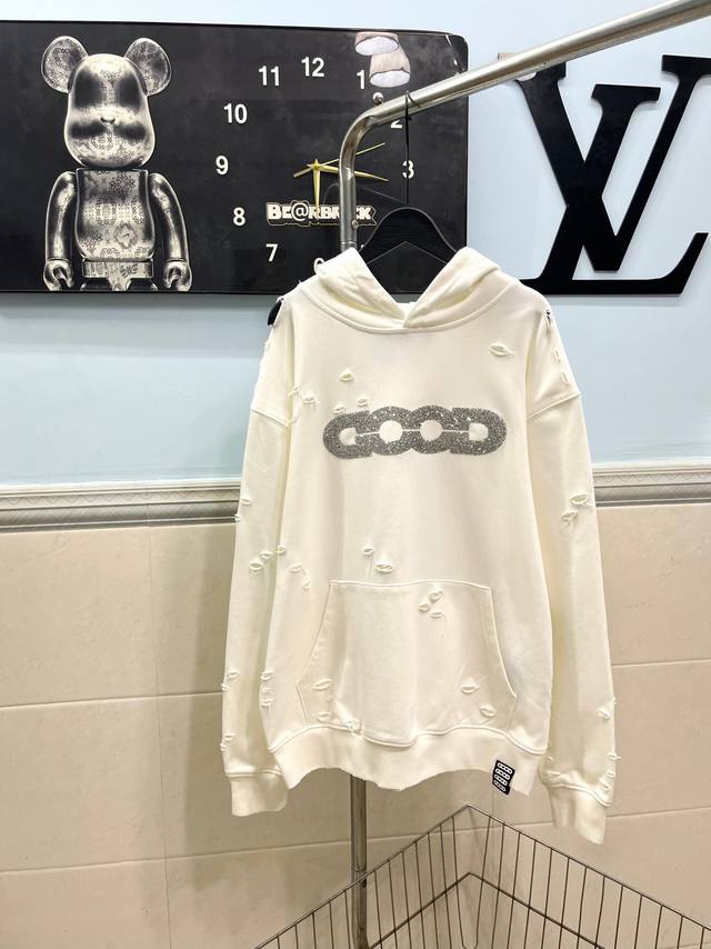 Style No. 229 Goodbrand Rhinestone-Encrusted Long-Sleeve Hooded Sweatshirt Heavy Style No. 229 Goodbrand Rhinestone-Encrusted Long-Sleeve Hooded Sweatshirt Heavy