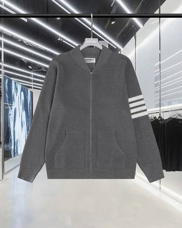 Thom Browne Color Block Zipper Four-Stripe Striped Knit Sweater Jacket Wool Swea
