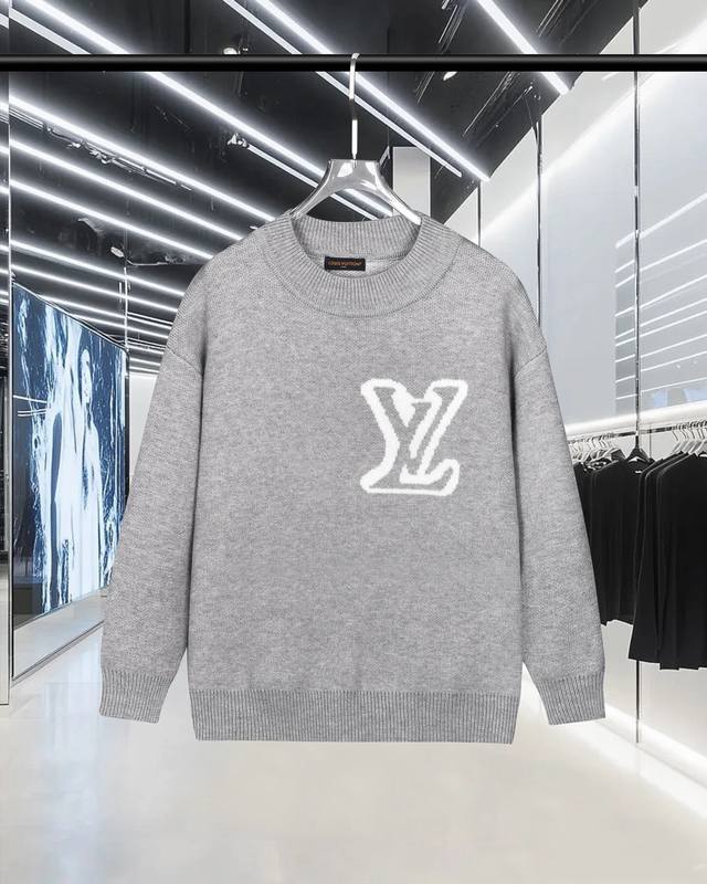 Louis Vuitton Crew Neck Pullover Sweater with Large Logo Jacquard Fabric, Import