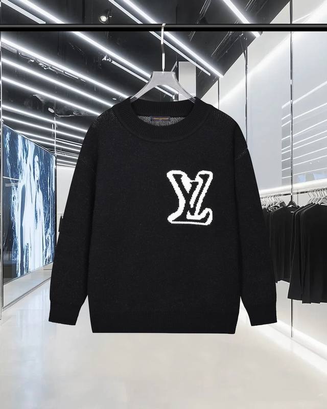 Louis Vuitton Crew Neck Pullover Sweater with Large Logo Jacquard Fabric, Wool B