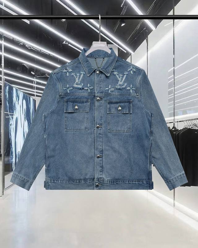Louis Vuitton (LV) 25Fw Distressed and distressed denim jacket with logo letteri