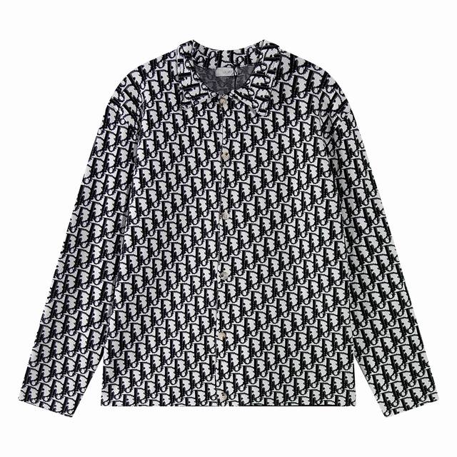 Dior New Arrival Classic Monogram Logo All-over Print Wool Knit Sweater Shirt, B