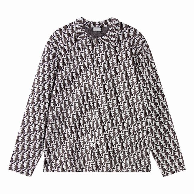 Dior New Arrival Classic Monogram Logo All-over Print Casual Wool Knit Shirt, Bl