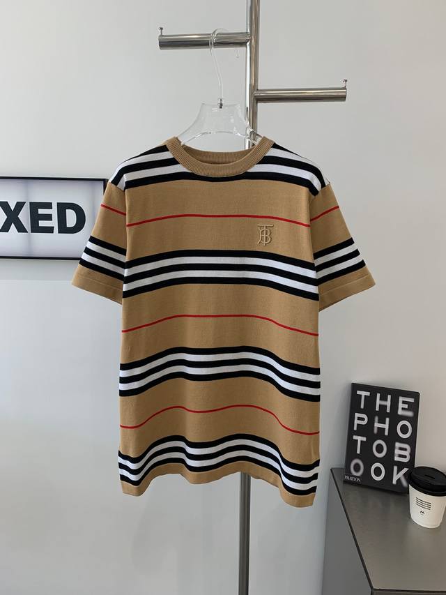 Style No. G665 New Burberry Summer Striped Knit Short-Sleeve T-Shirt Original Fa