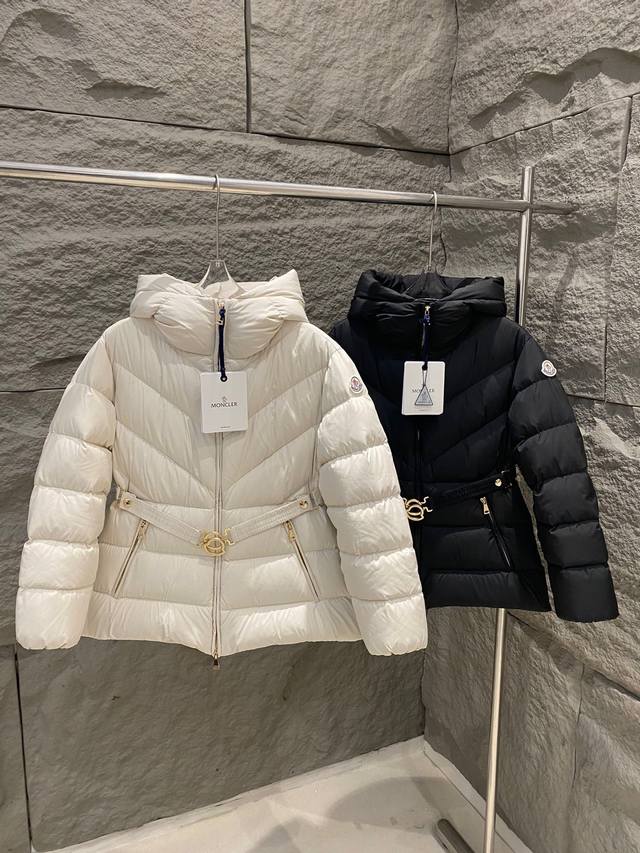 Moncler Brosse Women's Short Down Jacket with Waist Belt. Made from polyester fa