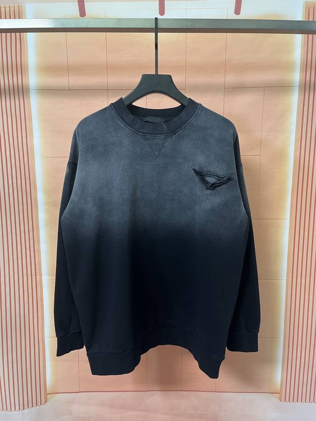 Bulk Product Photos# Prada Triangle Logo Crew Neck Sweatshirt with Monkey Washed