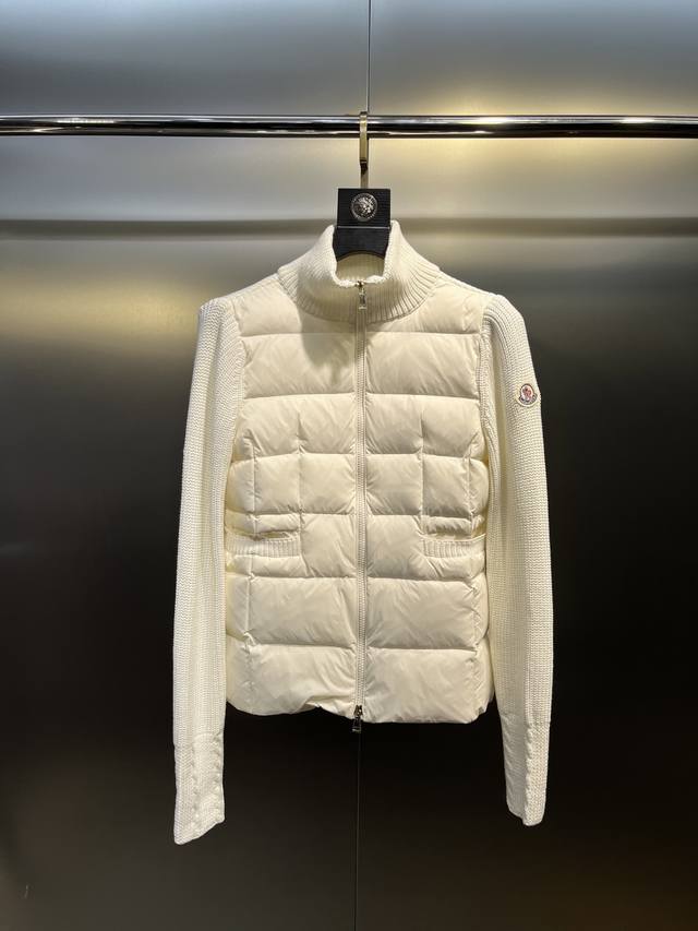Moncler 25 Autumn/Winter New Style Lapel Patchwork Wool Down Jacket. Knitted rib