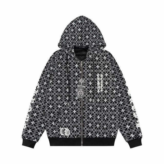Chrome Hearts Hooded Sweatshirt 23Fw New All-over Print Sanskrit Open-front Swea