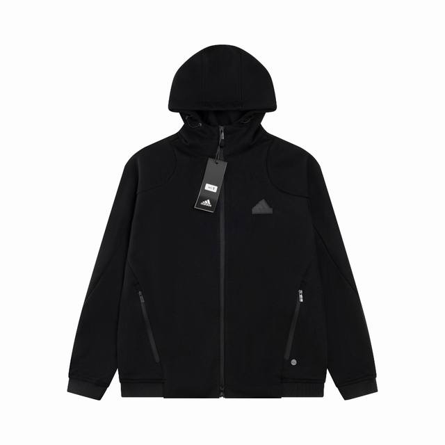Adidas Solid Color Cardigan Sweatshirt, Early Autumn Loose Fit Hooded Jacket, Ve